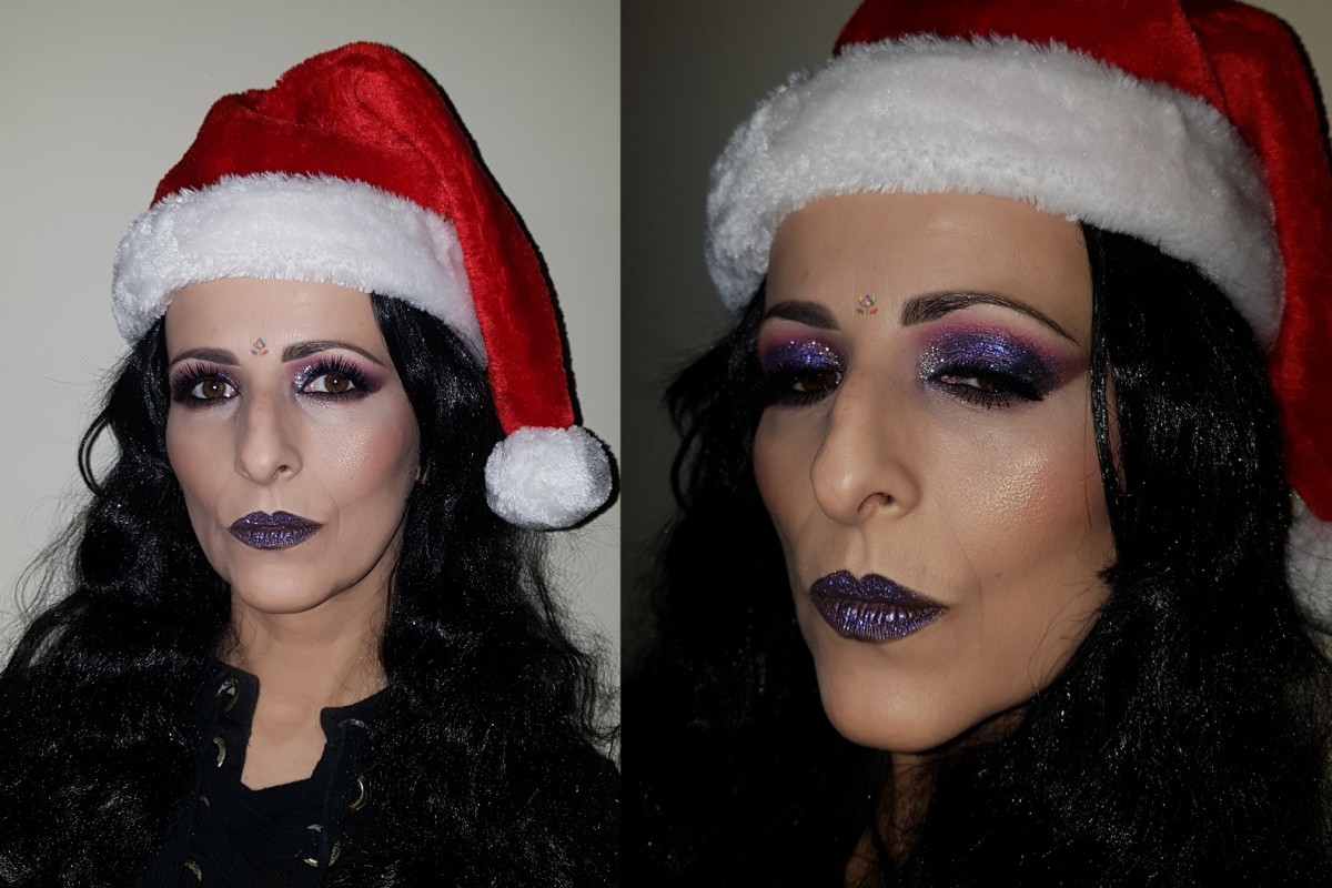 purple violet glitter makeup evening party special occassion make up