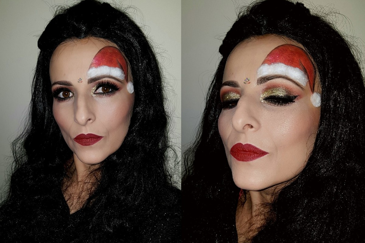Santa hat Christmas golden glitter makeup