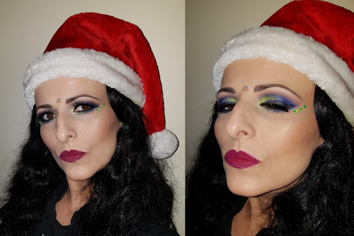 fresh green navy blue glitter makeup party evening special occasion make up