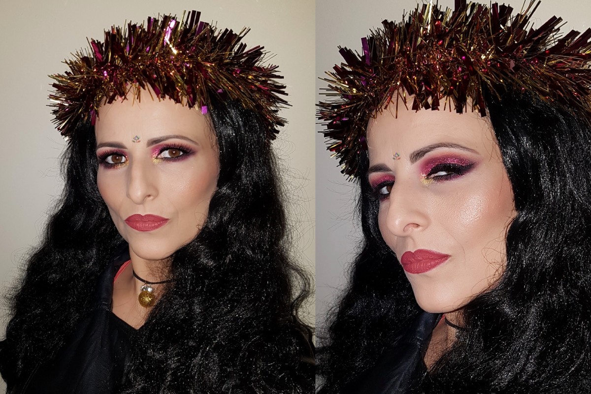 pink burgundy glitter makeup evening special occasion party make up
