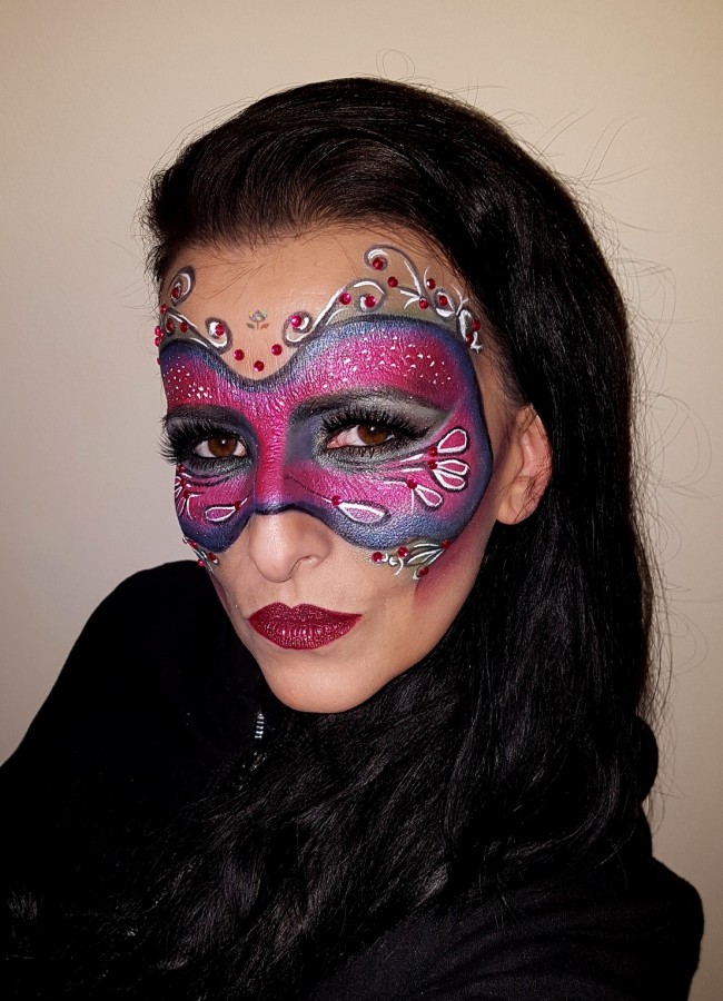fuchsia purple carnival masquerade mask makeup