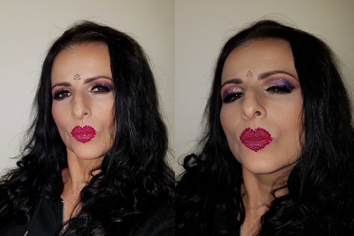glitter gems heart lips Valentine's Day makeup