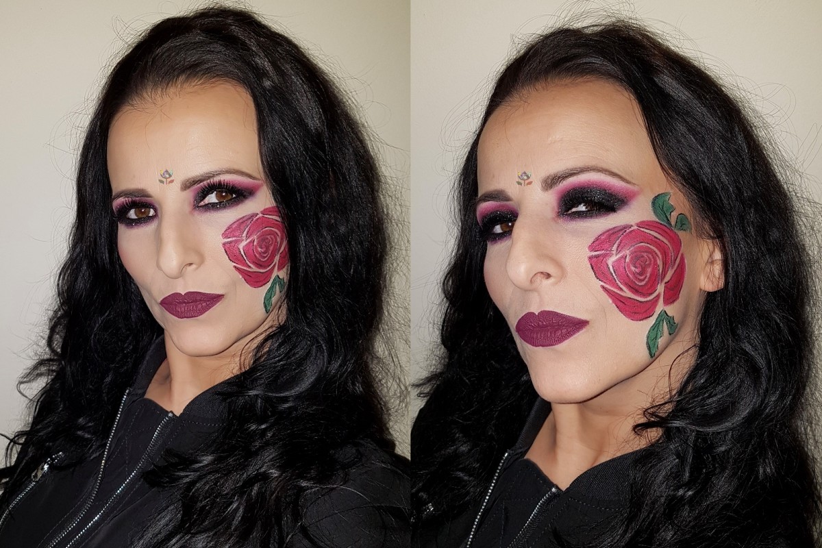 rose face painting black fuchsia smokey eyes makeup