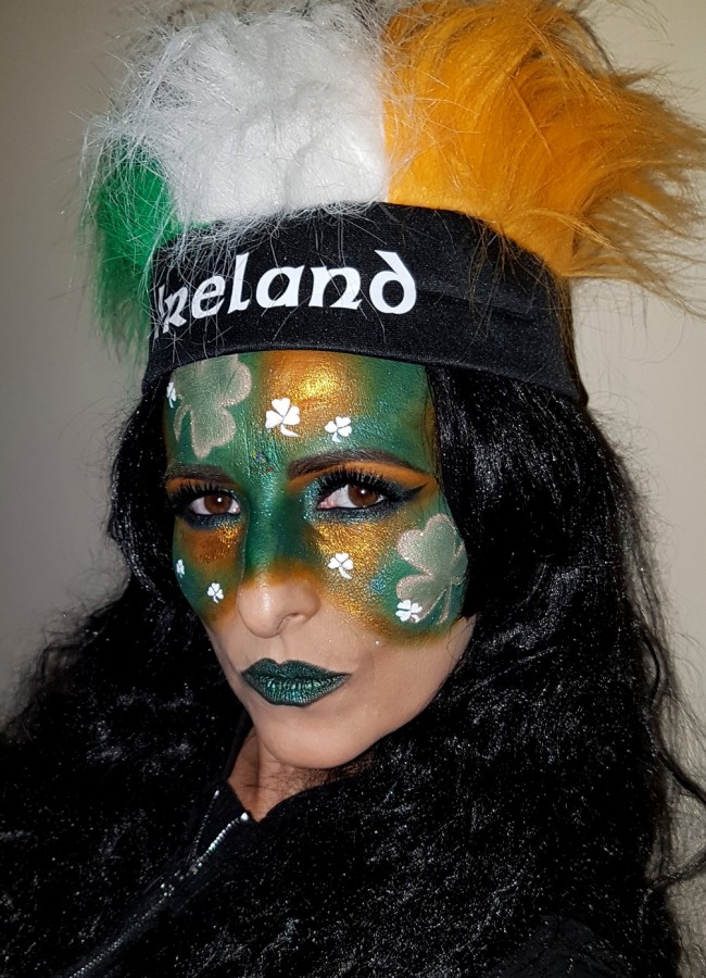 shamrock face painting glitter green eyes & lips