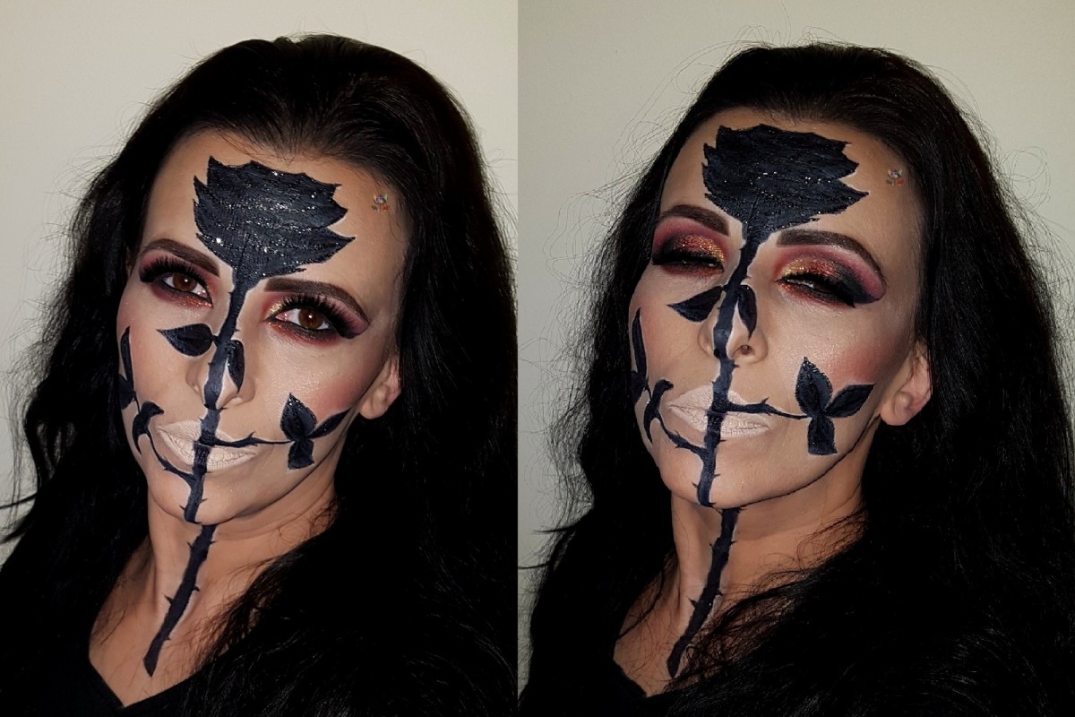 black rose face painting cat eye makeup